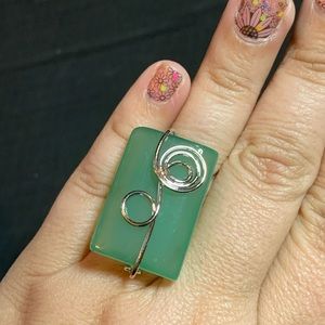 Green Stone Silver Wire Ring Adjustable
